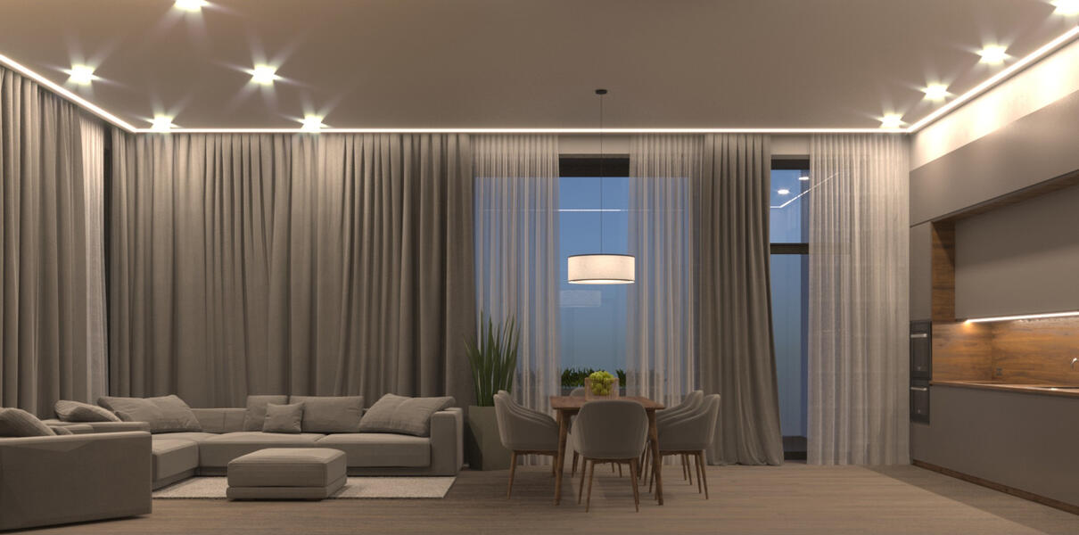 Living room &amp; Dining zone &amp; Kitchen
